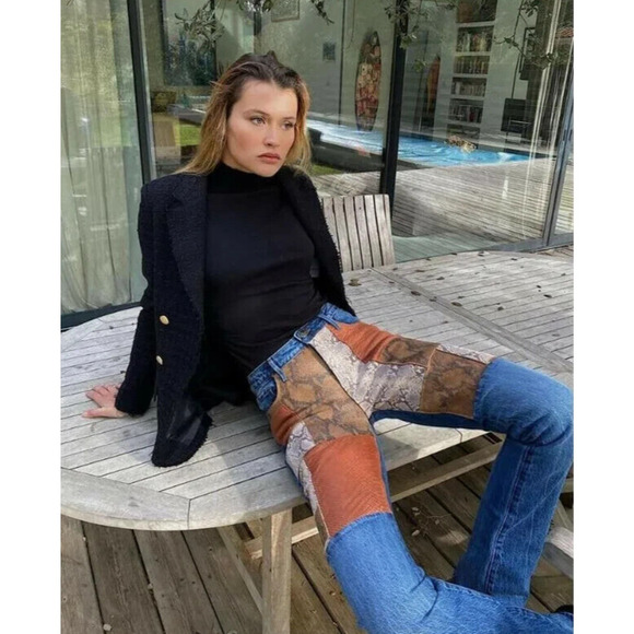 Frame Denim Denim - NWT FRAME Le Mini Boot Mid Rise Patchwork Snake Skin Print Jeans Women's Size 24
